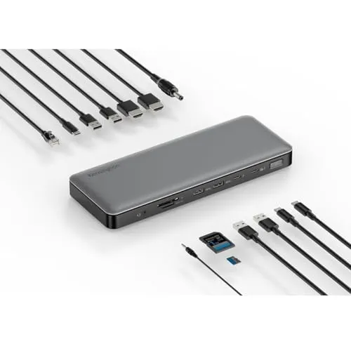 Kensington AD2010T4 Thunderbolt 4 Dockingstation, Dual Monitor 8K/4K, Micro SD Kartenleser, 96W Ausgangsleistung, 2 x HDMI, Ethernet, USB-C 3.2 & 4 x USB-A Ports (K34111EU)