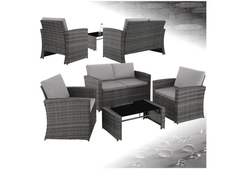 tectake Lounge Gartenmöbel Set Poly Rattan - Wetterfestes 12-teiliges Gartenmöbel Set für 4 Personen, kombiniert elegantes Design mit flauschigen Kissen für maximalen Komfort und Stabilität.