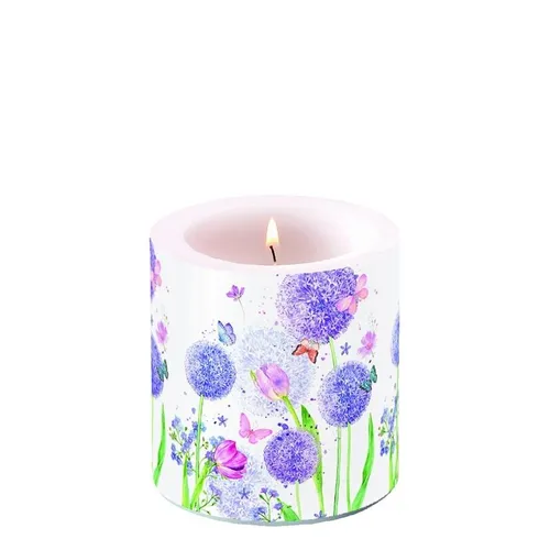Ambiente Kerze Stumpenkerze Wachswindlicht 9 cm  Blumen und Gräser pastell