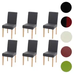 6er-Set Esszimmerstuhl Littau - Kunstleder, grau matt, helle Beine - Stühle für Esszimmer, Wohnzimmer und Küche mit hoher Rückenlehne und bequemer Polsterung – ideal für langen Sitzkomfort und modernes Design.