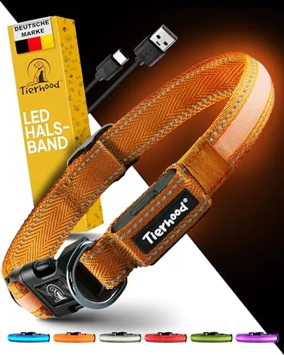 Tierhood Leuchthalsband für Hunde - Sicher und Komfortabel - Weiteres Autozubehör mit hervorragender Sichtbarkeit bis zu 300 Metern. Ideal für Nachtspaziergänge, wetterfest und langlebig für höchste Sicherheit.