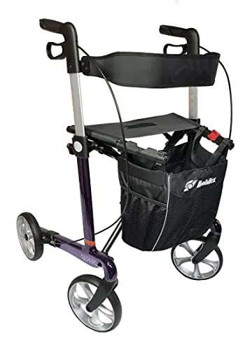 FabaCare Rollator Gepard mit Softrädern, Premium Leichtgewichtrollator aus Carbon, faltbar, mit Vollausstattung, Tasche, Stockhalter, Sitz, Carbonrollator bis 150 kg, Sitzhöhe 62 cm, Lila/Schwarz