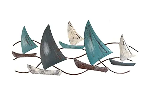 LB H&F Wandskulptur Segelschiffe Wanddeko Wandobjekt Schiff Maritim Metall creme - blau 48 x 23 cm (Schiffe)