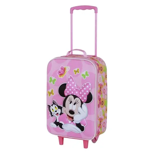 Disney Minnie Maus Kitten-Soft Trolley-Koffer - Kindergepäck in Rosa mit 3D-Design, 2 Rädern für müheloses Reisen und verstellbarem Griff – perfekt als Handgepäck mit 26 L Kapazität.
