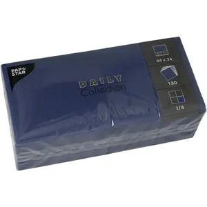 Papstar Servietten 89606, Daily Collection, 24x24 cm, 1/4-Falz, 2-lagig, dunkelblau, 150 Stück