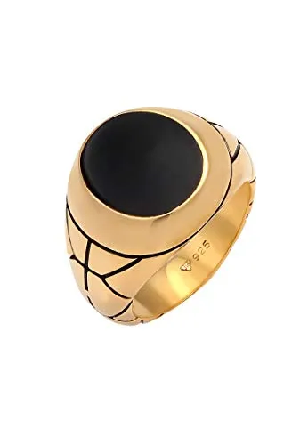 Kuzzoi Siegelring Herrenring oval Emaille schwarz - Massiver 925 Sterling Silber Siegelring in Gold und Schwarz, ideal für Biker und modebewusste Männer. Einzigartiges Design, perfekt als Geschenk in edler Schmuckbox.
