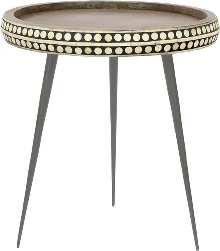 Beistelltisch Jana - Brauner Tisch mit punkterand - Beistelltisch Jana in braun, Maße: 35x42 cm, mit dekorativem Rand und robustem Metallgestell. Ideal für jeden Wohnraum und stilvolle Akzente.