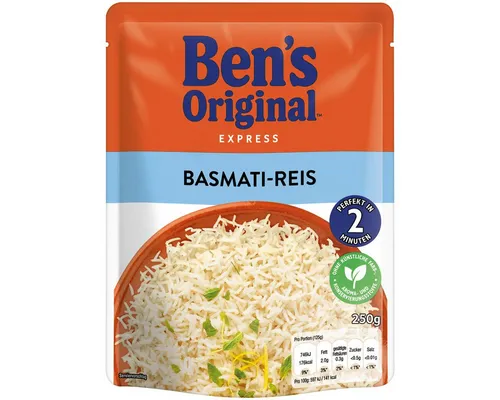 Ben's Original Express Basmati Reis 250g - Fertiger Basmati-Reis für schnelle Mahlzeiten, in nur 2 Minuten zubereitet und ideal für eine unkomplizierte Küche.