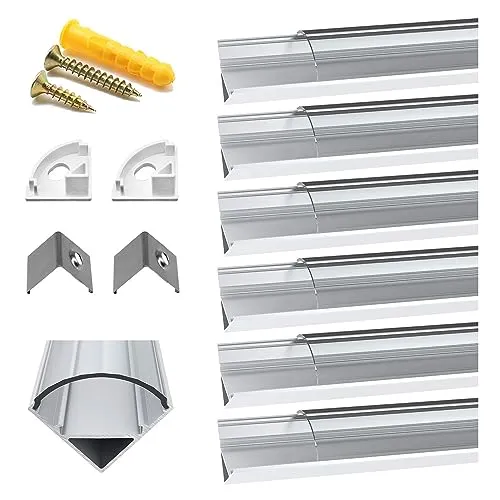 Chesbung LED Streifen Profil 1m, 6Pack Led Aluminium Profil in V Form für LED-Strips/Band bis 12 mm inkl, Indirekte Beleuchtung Decke mit Transparente Abdeckung, Endkappen, und Montagematerial