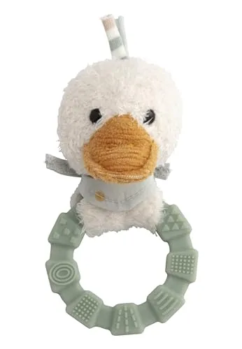 Greifling Ente Edda Lou mit Rassel, Silikon Greifring mit Strukturoberfläche, Zahnungshilfe für Jungen und Mädchen