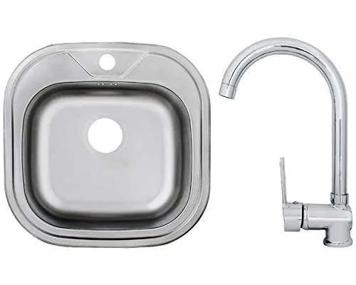 Edelstahlspüle Einbauspüle Sets mit verschiedenen Hochdruck Armaturen 1 1,5 oder 2 Becken Spülbecken Spüle Küchenspüle rechteckig oval oder rund (48 x 48 cm + Ruby Armatur)