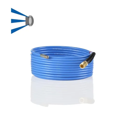 Kränzle Rohrreinigungsschlauch mit Düse KN 055 - 15 m NW 5, 200 bar - Ersatz-Schläuche für schwer zugängliche Stellen wie Abflüsse und Dachrinnen, ausgestattet mit Düse KN 055 für optimale Reinigungseffizienz.