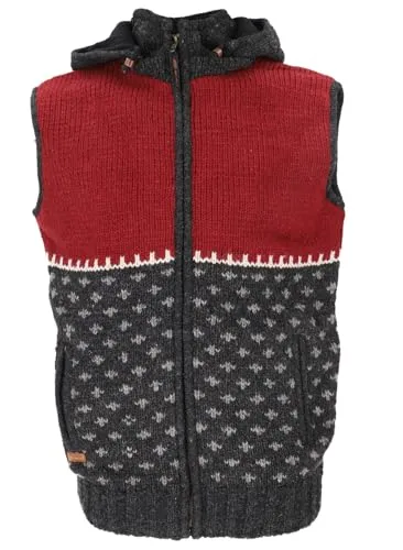 GURU SHOP Gestrickte Weste, Unisex Weste aus Schurwolle, Strickweste - Anthrazit/rot, Herren, Size:S