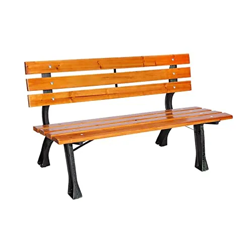 Mojawo Edle und Massive Parkbank aus Gusseisen und Holz - Gartenbank mit robustem Eisengestell und bequemer Massivholz-Sitzfläche. Ideal für bis zu 4 Personen, perfekt für Garten oder Terrasse. Maße: 150 x 56 x 70 cm.