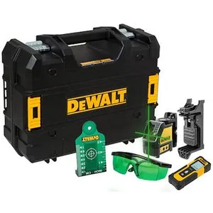 DeWalt Kreuzlinienlaser DW0887100-1, Set, selbstnivellierend - Messgeräte – Selbstnivellierender Kreuzlinienlaser mit grünen Laserlinien für optimale Sichtbarkeit, ideal für präzise Nivellierarbeiten bis 20m, inklusive Koffer und Zubehör für vielseitige Anwendungen.