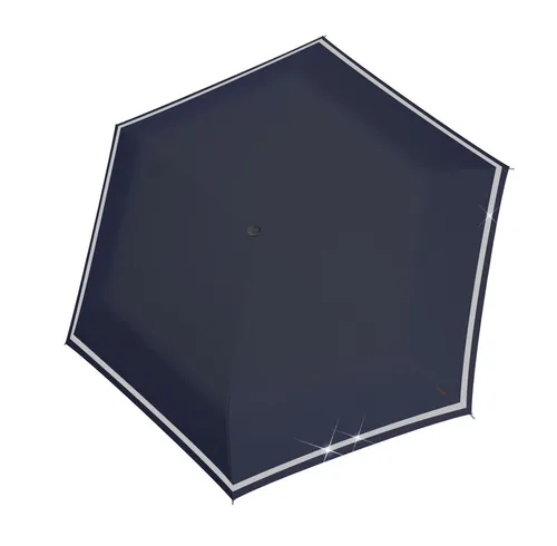 Knirps Kinder-Taschenschirm Rookie Reflective - Navy - Taschenschirm für Kinder mit reflektierender Borte für erhöhte Sicherheit im Straßenverkehr. Leicht und stabil, ideal für die Schultasche.