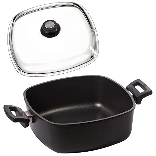 Eurolux Guss-Kasserolle 28x28 cm Induktion Set mit Deckel - 10 cm hohe quadratische Bratenkasserolle 6 Liter mit Antihaft-Beschichtung - Made in Germany