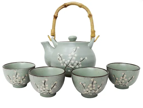 MystiCalls Teeservice Japanisches Tee Set für 4 Personen - Teeservice für 4 Personen mit zartem Kirschblüten Design. Spülmaschinenfest und hitzebeständig – ideal für stilvolle Teezeremonien oder als besonderes Geschenk.