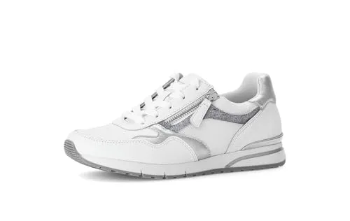Gabor Damen Low-Top Sneaker - Damen-Sneaker in Weiß/Silber/Blau, sportlich und komfortabel mit atmungsaktivem Mesh-Innenmaterial für ein angenehmes Tragegefühl den ganzen Tag.