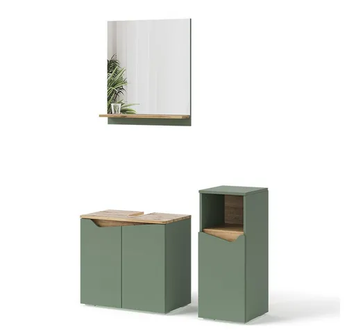 Vicco Badmöbel-Set Marelle, Grün/Artisan, 3 Teile - Elegantes Badmöbel-Set mit Midischrank für stilvolle Badezimmergestaltung. Die pflegeleichte Oberfläche und einfache Montage sorgen für schnellen Genuss und strahlende Sauberkeit.