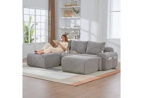 Odikalo Modulares Ecksofa mit Schlaffunktion & 2 Hockern