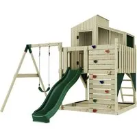 PolarPlay Spielturm Lotta - Spieltürme für Kinder, ideal zum Toben und Spielen im Garten mit Kletterwand, Schaukel und Sandkasten. 10 Jahre Garantie auf Holzelemente, stabiles Design aus unbehandeltem Holz.