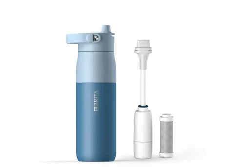 BRITA Trinkflasche BRITA LARQ Essential Filter Trinkflasche (680ml) mit Strohhalm, Edelstahl Wasserflasche mit doppelwandiger Isolierung - hält 24h kalt