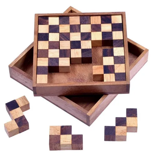 LOGOPLAY Spiel Schach Puzzle Pentomino, Gesellschaftsspiel, Schach-Pentomino Puzzle Lern- & Knobelspiel aus Holz 12 Teile im