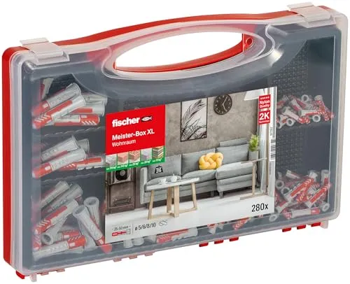 Fischer 577157 Meister-Box XL Dübel-Sortimentsbox 280St. - Sonstige Elektroinstallationsartikel – Praktische 280-teilige Dübel-Sortimentsbox mit intelligenten DuoPower-Dübel für vielseitige Befestigungen in verschiedenen Baustoffen.