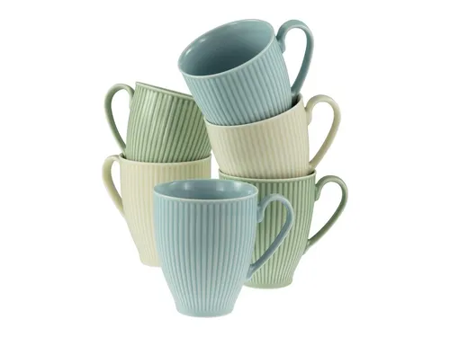 Creatable Kaffeebecherset Valencia 6-teilig - Kaffeebecher-Set aus Keramik in Creme, Pastellgrün und Pastellblau, ideal für stilvolle Kaffeepausen und gemütliche Teestunden.