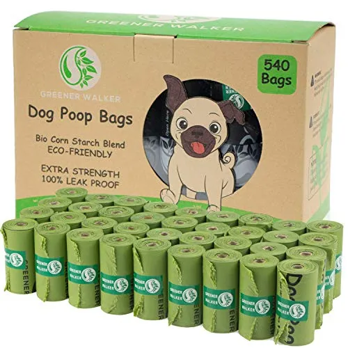 Greener Walker Hundekotbeutel biologisch abbaubare-540 Stück,extra groß,dick und stark,100% tropfsichere Hundetüten (Grün)