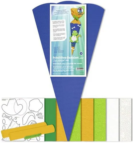 Ursus 9860004 - Schultüte Bastelset Mini, Dino, sechseckig, Höhe ca. 41 cm, Duchmesser ca. 15 cm, inklusive Bastelanleitung und Vorlagebogen, zum Selbstbasteln, ideal für die Einschuluung