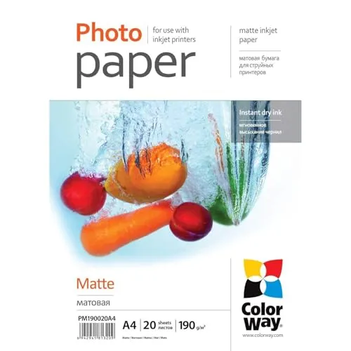 ColorWay Fotopapier Premium matt 190g/m² A4 20 Blatt Sofort Trocken Wasserfest für alle Tintenstrahldrucker