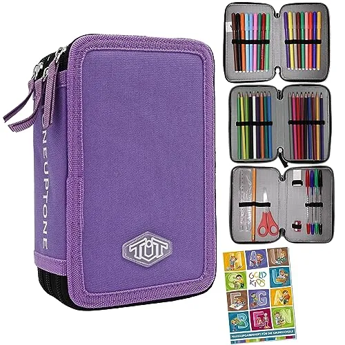 Goldkids Federmappe Federmäppchen Federtasche XXL Schüleretui Federtasche Federpenal Schulmäppchen ToneUpTone violett 3 Fächer 45-teilig gefüllt inkl Hausaufgabenheft