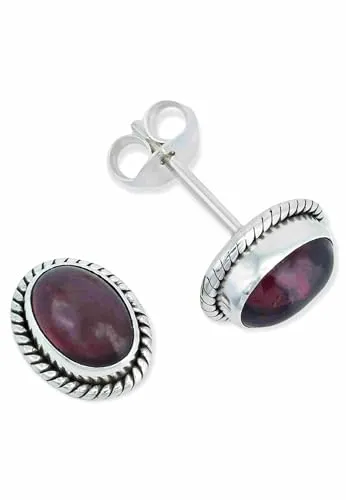 Ohrstecker 925 Silber Granat roter Stein Edelstein Ohrringe echt Silber Damen Sterling Silber Stecker Geschenk(MOS-021-02)