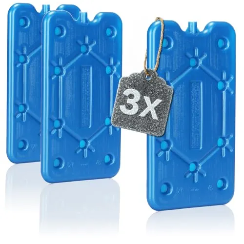 com-four® 3X Flaches Kühlakku - Platzsparend und ideal für Kühlbox und Kühltasche - Schmales Kühlelement für Camping und Strand (blau - 3 Stück - M)