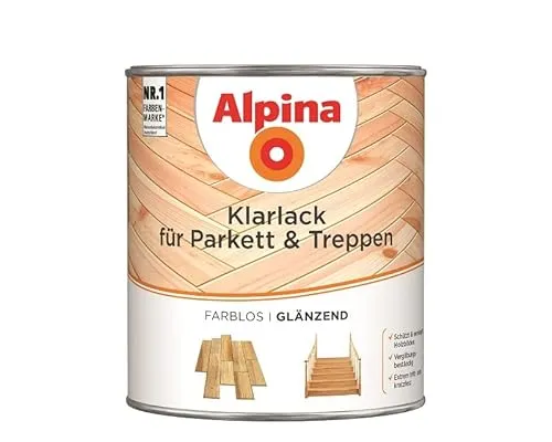 Alpina Klarlack für Parkett & Treppen 2 Liter glänzend - Lacke: 2in1 Grundierung und Lack, extrem tritt- und kratzfest, ideal für Parkett und Treppen, vergilbungsbeständig und leicht zu verarbeiten.