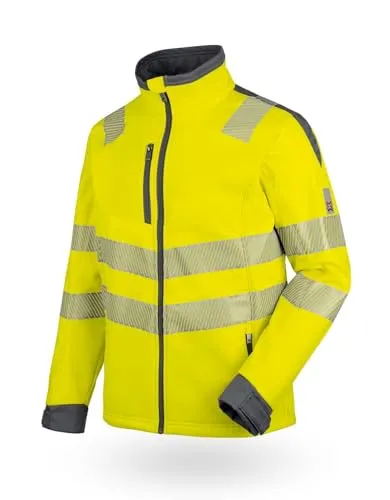 WÜRTH MODYF Warnschutz Softshelljacke Neon – hochwertige & reflektierende Arbeitsjacke in Größe L – winddicht, atmungsaktiv & wasserabweisend (8.000 mm WS)| Gelb