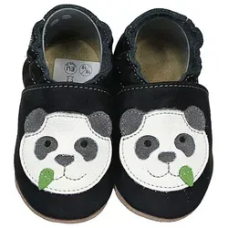 Krabbelschuhe Panda 22/23 für 1½ - 2 Jahre - Babyschuhe aus weichem Rindsleder, handgefertigt in der EU, ideal für erste Krabbel- und Gehversuche, rutschfest und flexibel für sicheren Halt.