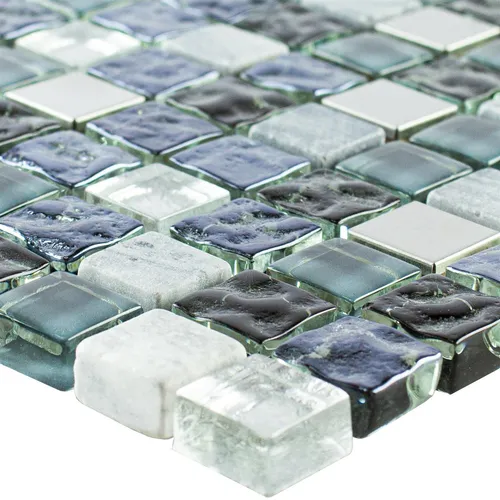 Glas Naturstein Edelstahl Mosaiksteine Dysart Grau Blau Silber Bad Dusche Fliese