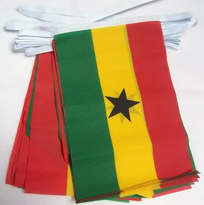 FAHNENKETTE GHANA 6 meter mit 20 flaggen 21x14cm - REPUBLIK GHANA Girlande Flagg