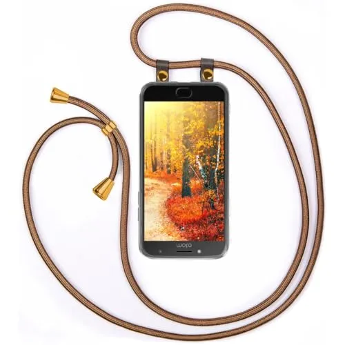 moex Handykette für Motorola Moto E4 Plus Hülle mit Band abnehmbar, Handyhülle mit Kette zum Umhängen, Handyband 155 cm lang Stoff Kordel Umhängehülle, Handy Umhängeband, Golden