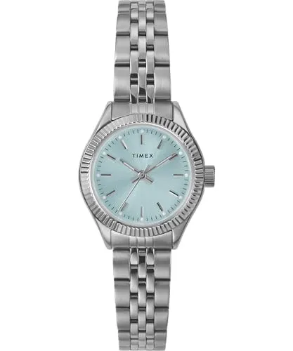 Timex TW2W90700 Trend Damen-Armbanduhr, 25 mm, silberfarbenes Edelstahlarmband mit blauem Zifferblatt und silberfarbenem Gehäuse