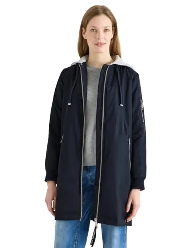 Cecil Damen Langer Blouson mit Abnehmbarer Kapuze - Modischer Blouson aus softem Sweatmaterial mit 2-Wege-Reißverschluss. Ideal für Outdoor-Aktivitäten, bietet Komfort und Stil in einem.