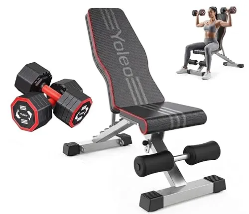 YOLEO Hantelbank Set mit Hanteln 2er Set, Klappbare Hantelbank Verstellbar bis 300KG, Multifunktionale Trainingsbank für Zuhause, Fitnessbank mit Kurzhantel Set Home Gym
