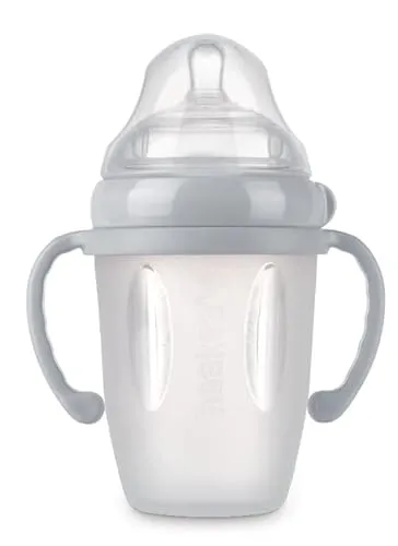 Haakaa Generation 3 Silikon Fast Flow Babyflasche mit Henkel, 250 ml Fassungsvermögen, grau