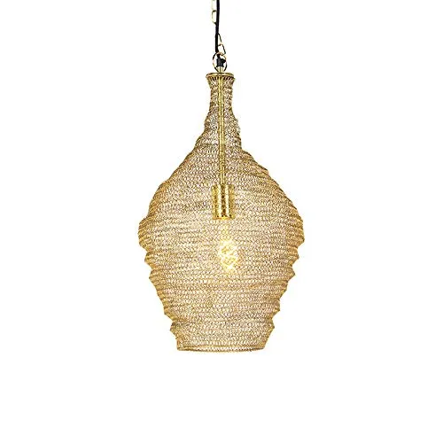 Qazqa Orientalische Hängelampe Nidum - Pendelleuchte in Gold, 30 cm - Elegante Pendelleuchte aus Messing, dimmbar und ideal für Wohnzimmer, Schlafzimmer oder Esszimmer. E27 Fassung, LED geeignet und schafft ein warmes Ambiente.