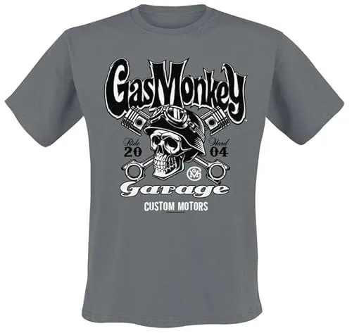 Gas Monkey Garage Custom Motors Skull Männer T-Shirt grau M 100% Baumwolle Fan-Merch, Filme, TV-Serien