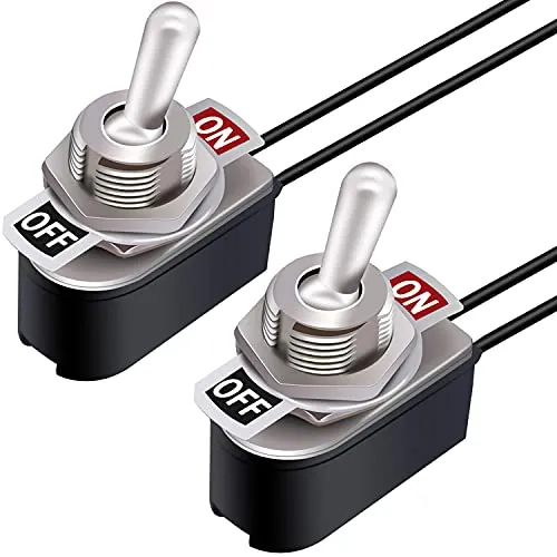 Taiss 2 Stück Verriegelungs kippschalter SPST 2 Position EIN/Aus 6A 125V AC 10A 12V DC Zufällig 5,2 Zoll Verbindungskabel Kipphebelschalter KNS-1