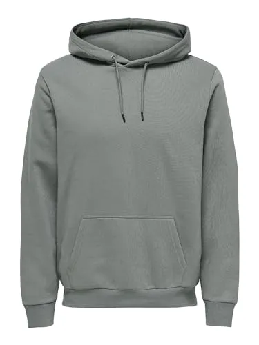 ONLY & SONS Herren Pullover 22018685 Castor Gray M - Kapuzenpullover für Herren mit verstellbarer Kapuze und praktischer Känguru-Tasche, perfekt für lässige Outfits und Komfort.